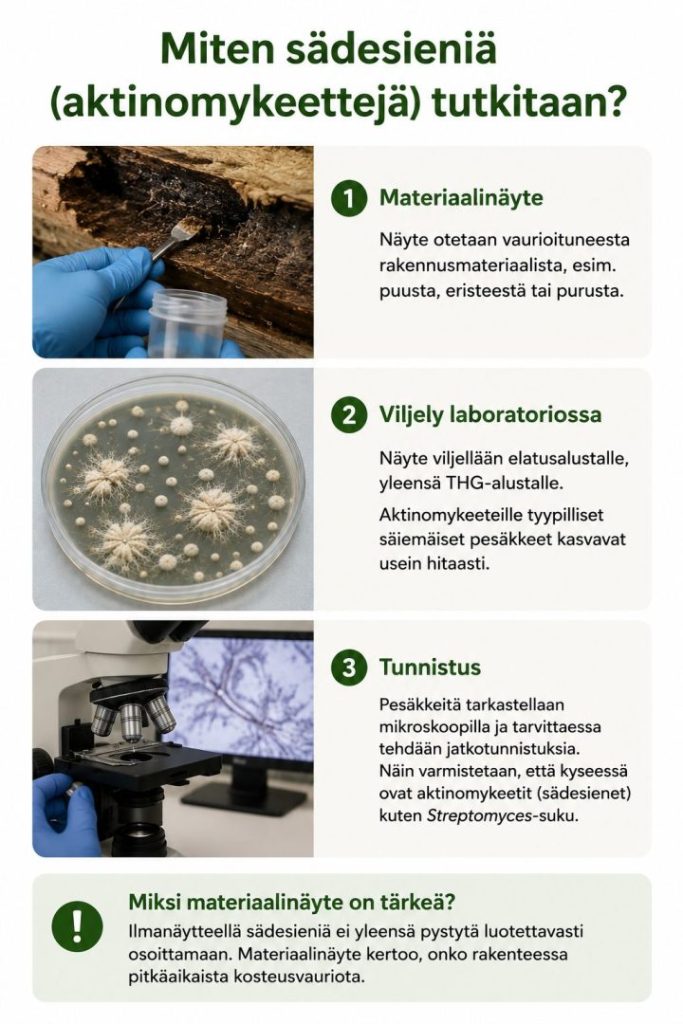 Sädesienten tutkiminen materiaalinäytteestä laboratoriossa